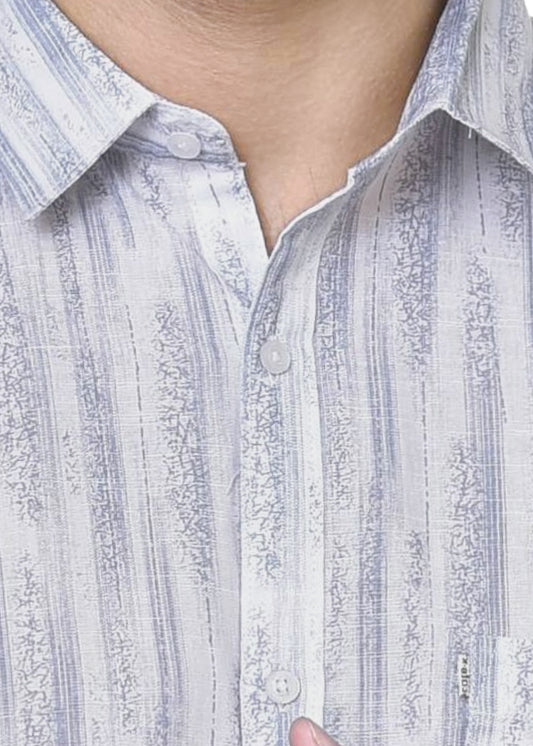Printed Shirt for Men - Summer Linen Print Cotton Blend