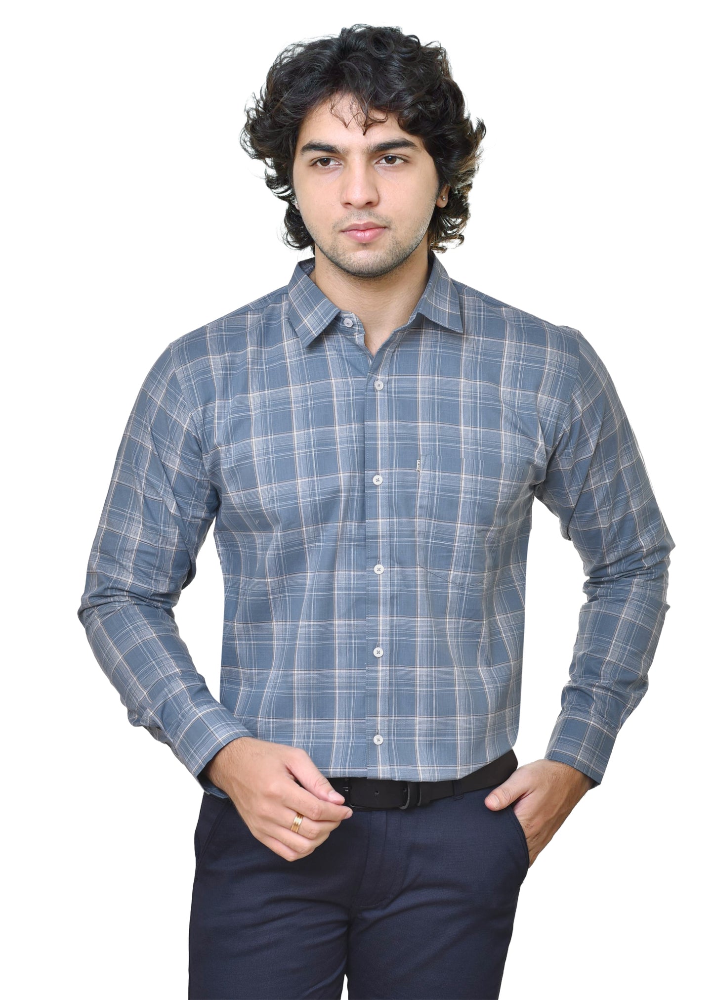 Men's Amsler Slub Premium Yarn-Dyed Cotton Checks Shirt - Formal Business Wear