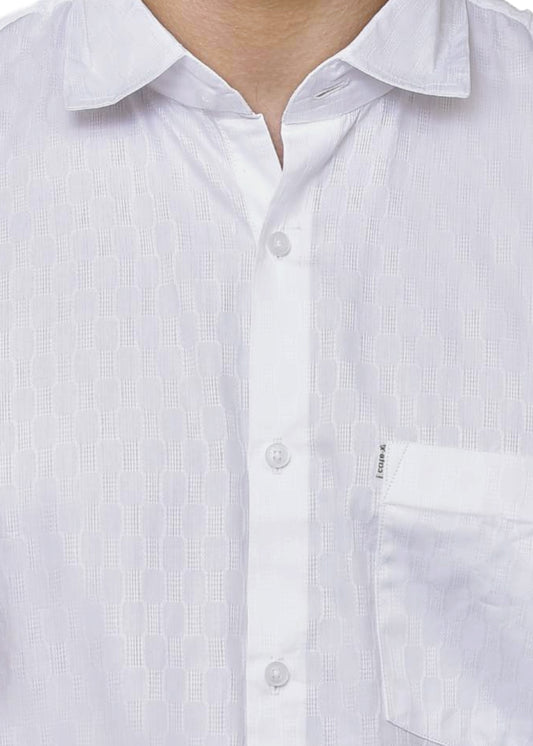 Premium White Dobby Shirt - Men's Textured Formal Wear | CAFE-X Collection