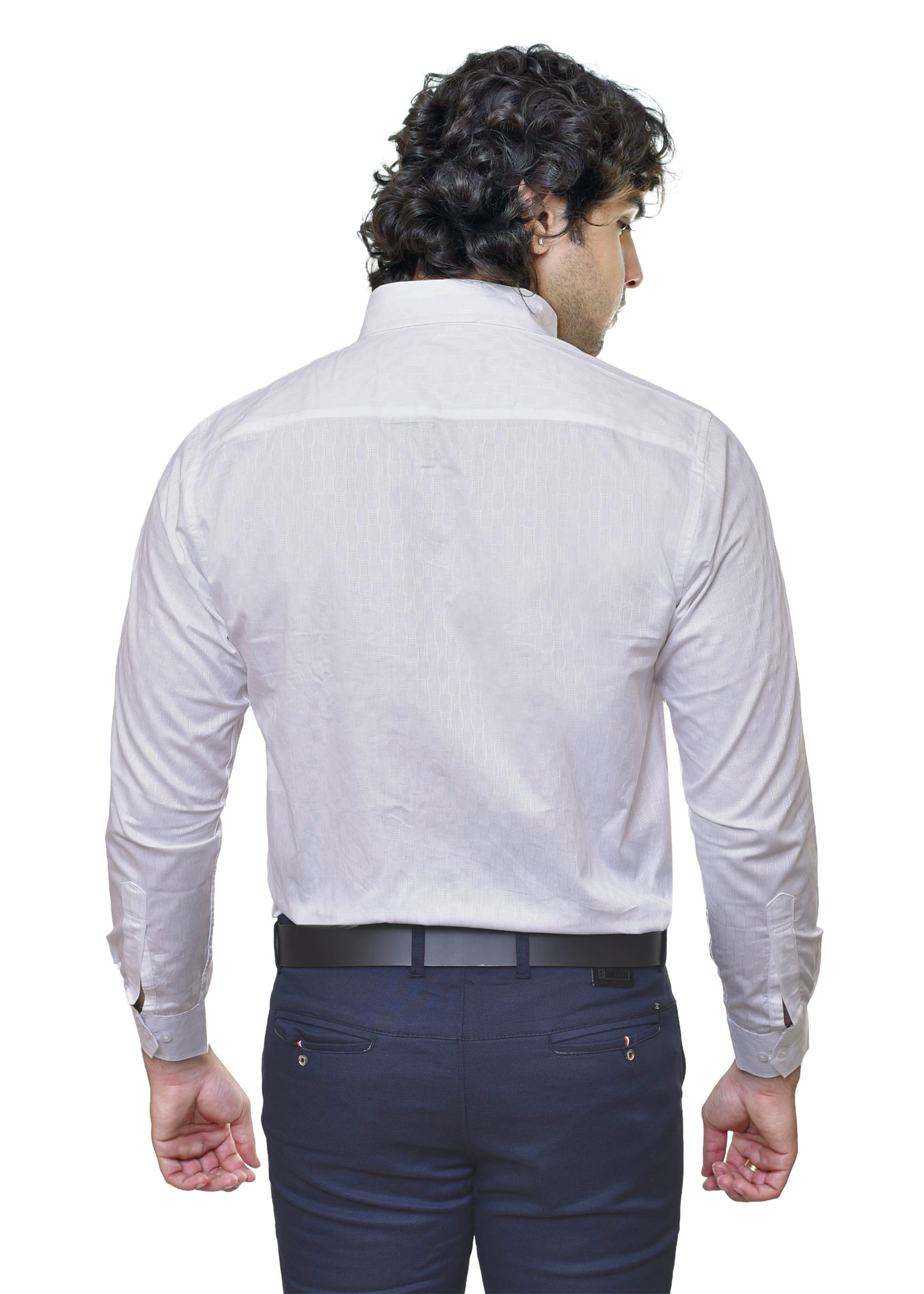Premium White Dobby Shirt - Men's Textured Formal Wear | CAFE-X Collection