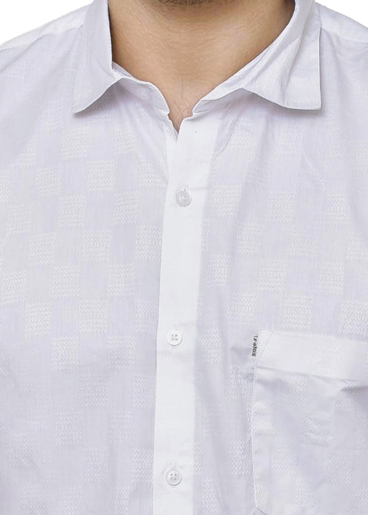 Men's Cotton Shirt - Premium White Dobby Textured Formal Wear | CAFE-X