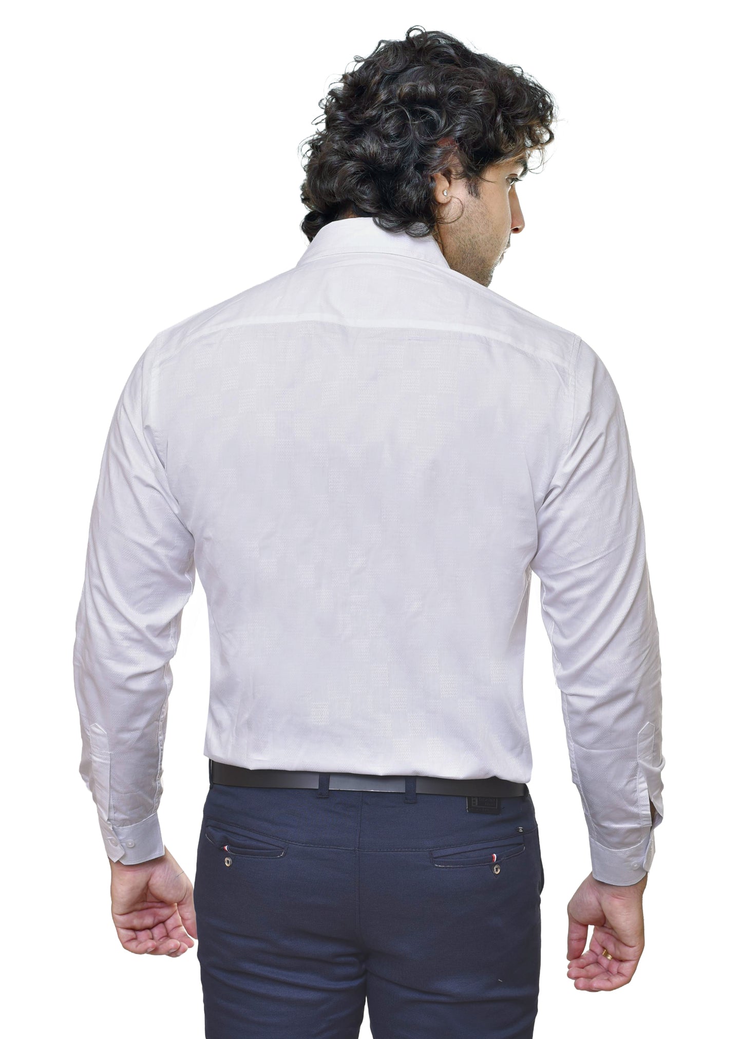 Men's Cotton Shirt - Premium White Dobby Textured Formal Wear | CAFE-X