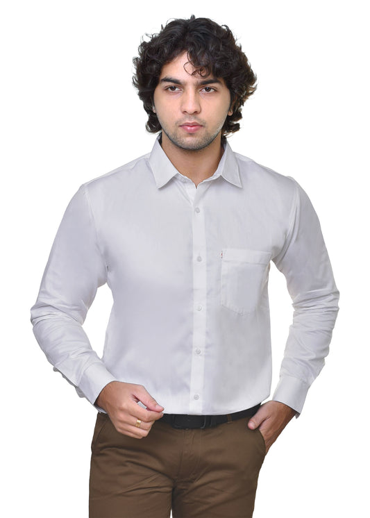 Premium Men's White Satin Shirt - Luxury Formal Wear for Suits & Blazers | CAFE-X
