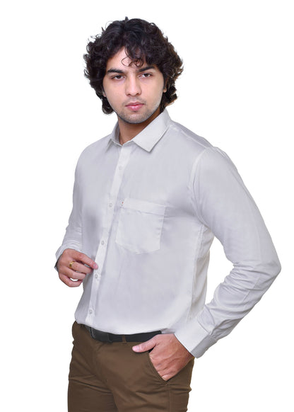 Premium Men's White Satin Shirt - Luxury Formal Wear for Suits & Blazers | CAFE-X