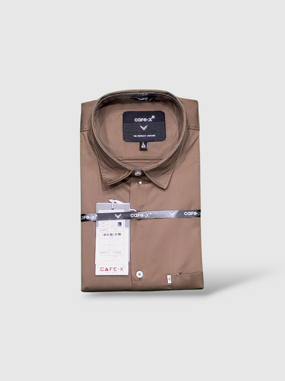 Brown shirt with Cafe-x label on a white background