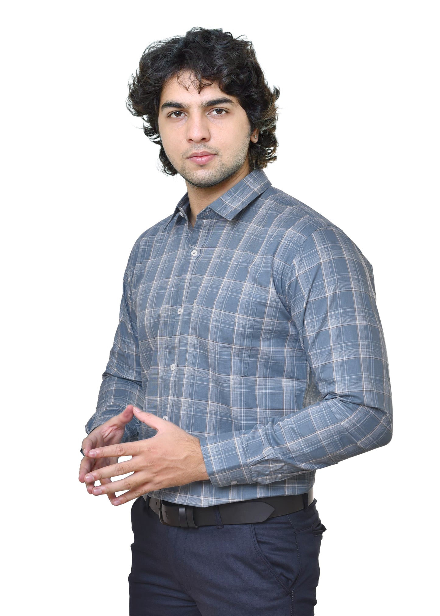 Men's Amsler Slub Premium Yarn-Dyed Cotton Checks Shirt - Formal Business Wear