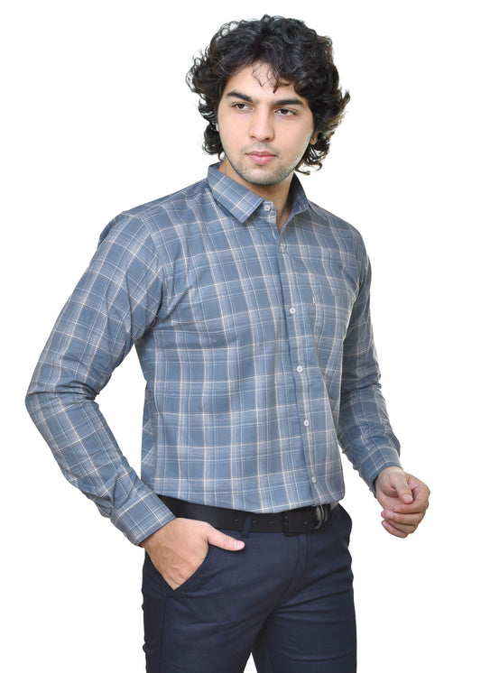 Men's Amsler Slub Premium Yarn-Dyed Cotton Checks Shirt - Formal Business Wear
