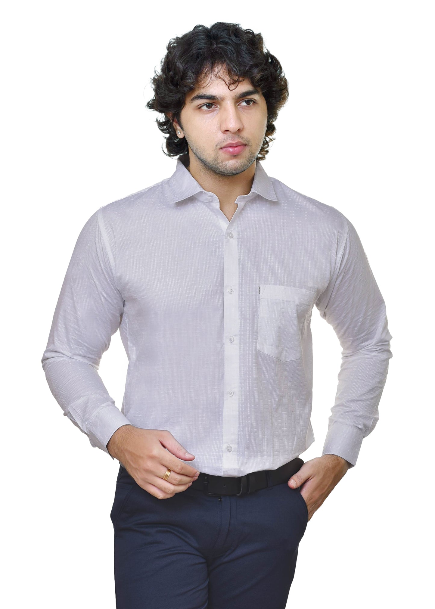 Men's White Dobby Satin Shirt - Premium Formal Dress Shirt
