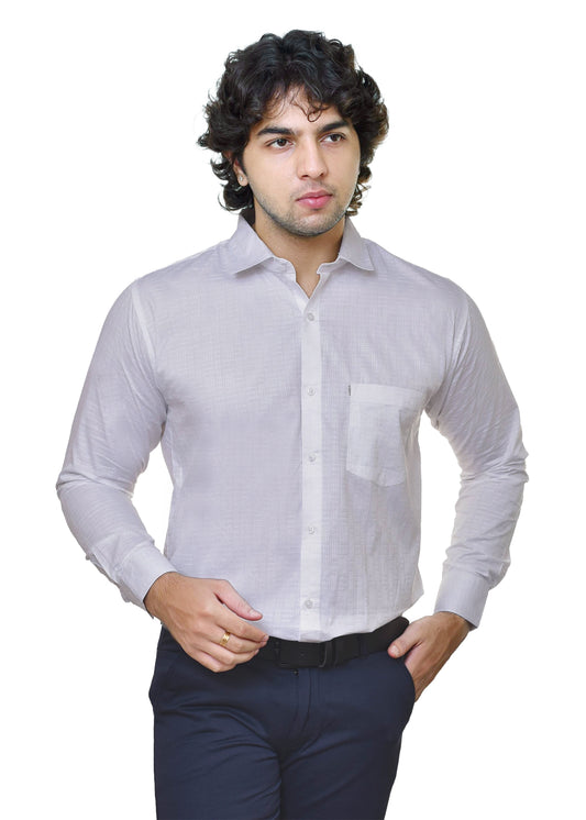 Men's White Dobby Satin Shirt - Premium Formal Dress Shirt