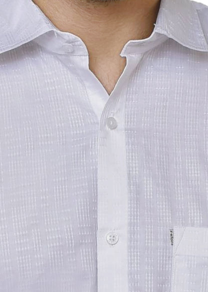 Men's White Dobby Satin Shirt - Premium Formal Dress Shirt