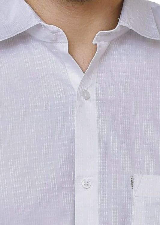 Men's White Dobby Satin Shirt - Premium Formal Dress Shirt
