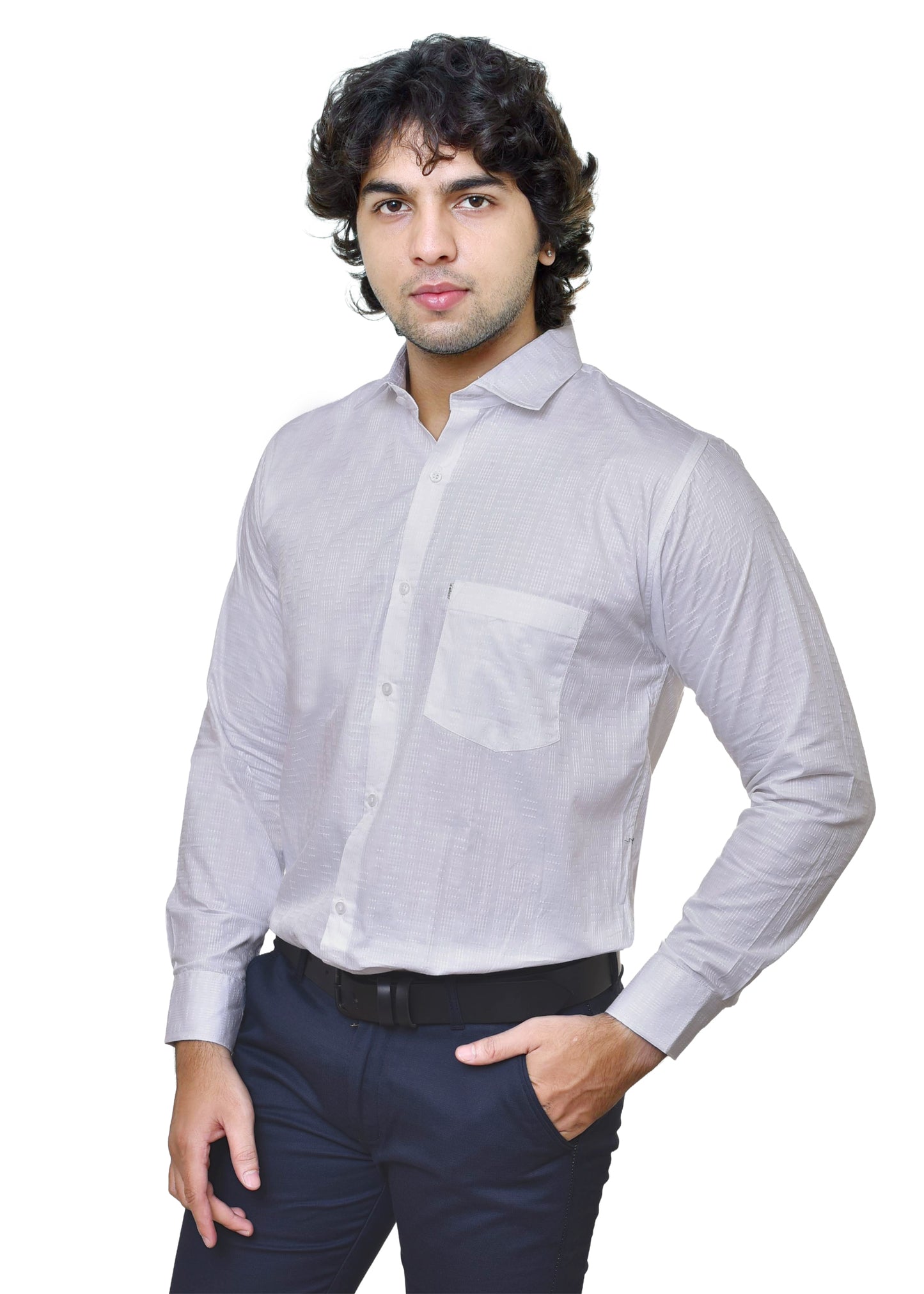 Men's White Dobby Satin Shirt - Premium Formal Dress Shirt