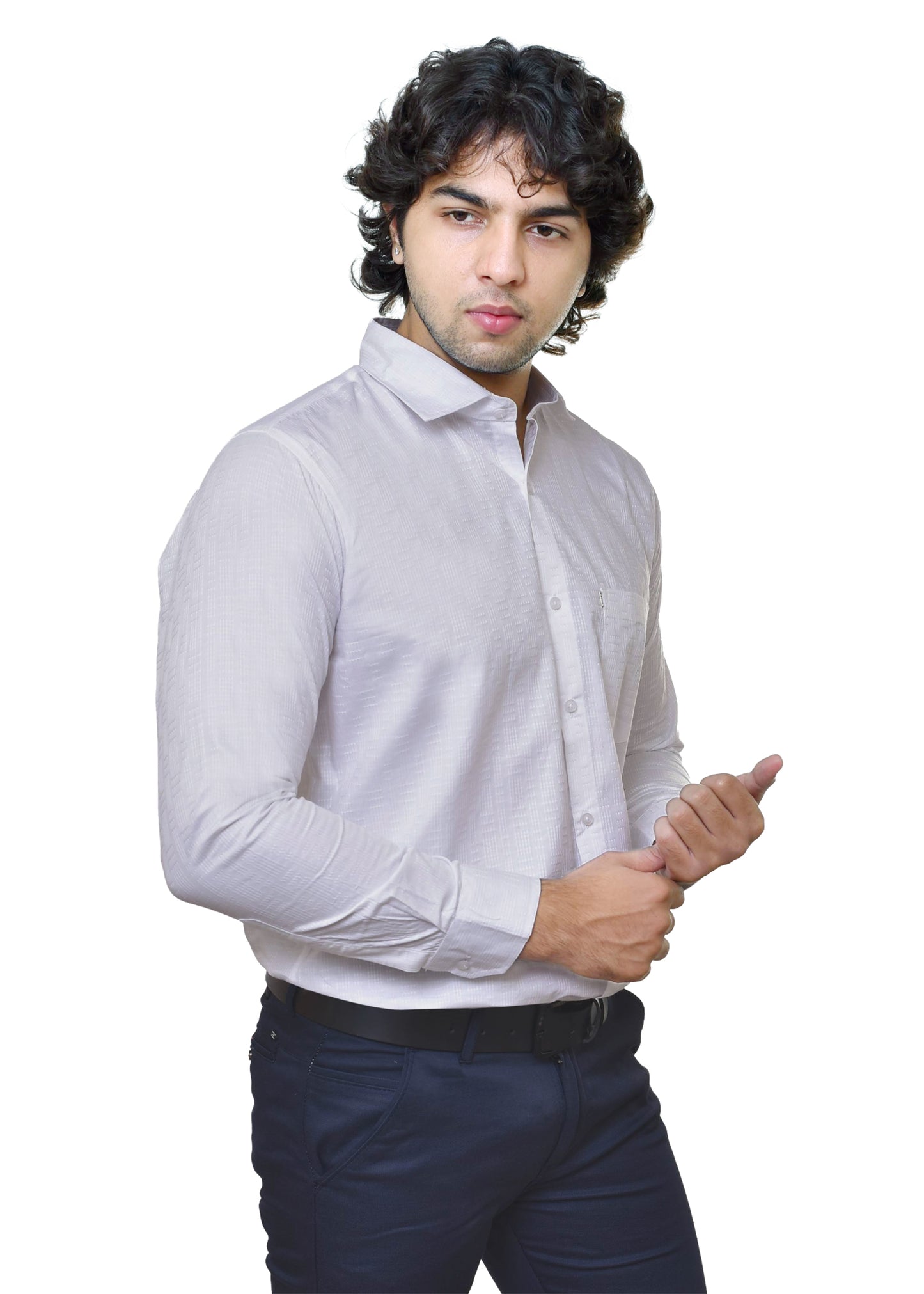 Men's White Dobby Satin Shirt - Premium Formal Dress Shirt