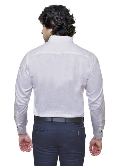 Men's White Dobby Satin Shirt - Premium Formal Dress Shirt