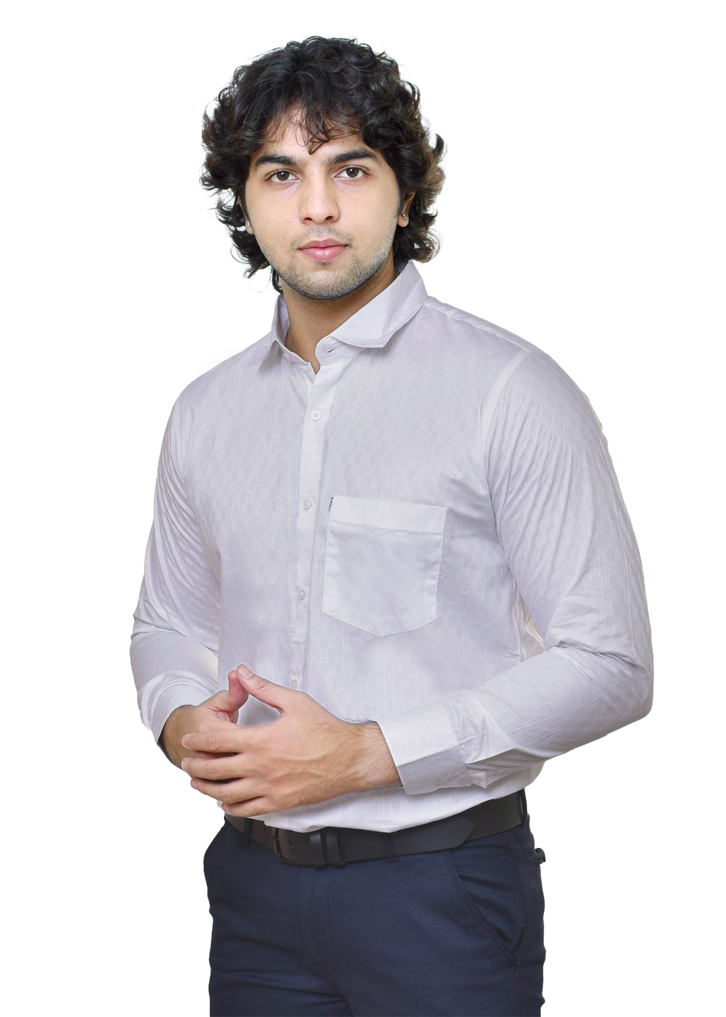 Premium White Dobby Shirt - Men's Textured Formal Wear | CAFE-X Collection