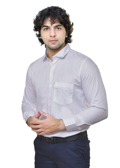 Premium White Dobby Shirt - Men's Textured Formal Wear | CAFE-X Collection