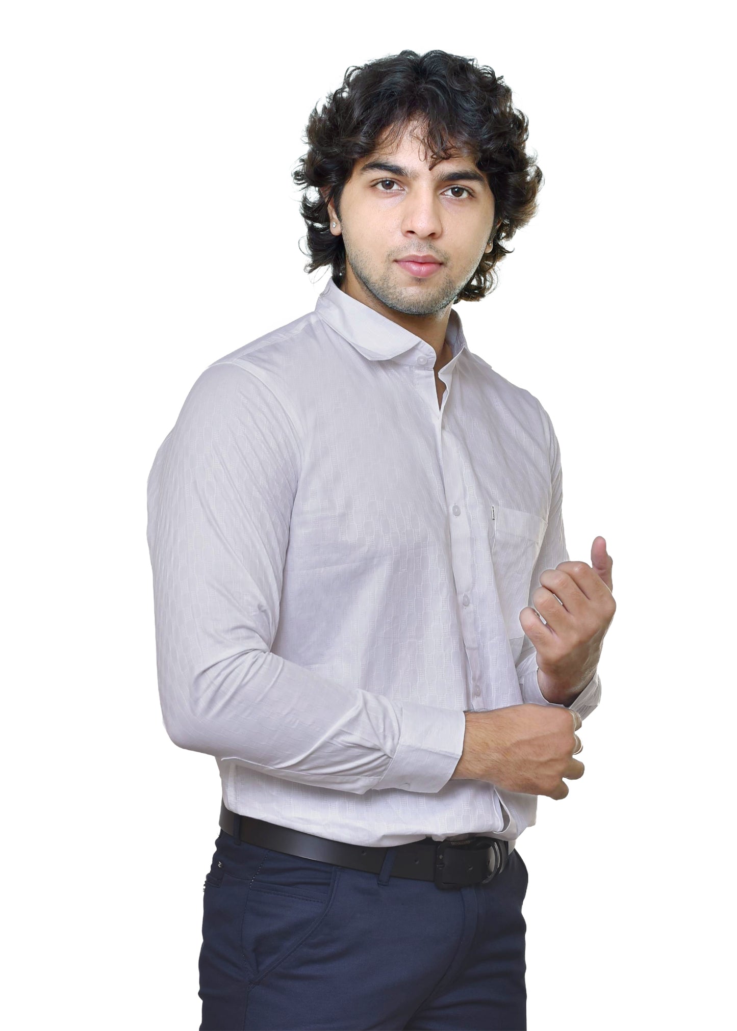 Premium White Dobby Shirt - Men's Textured Formal Wear | CAFE-X Collection