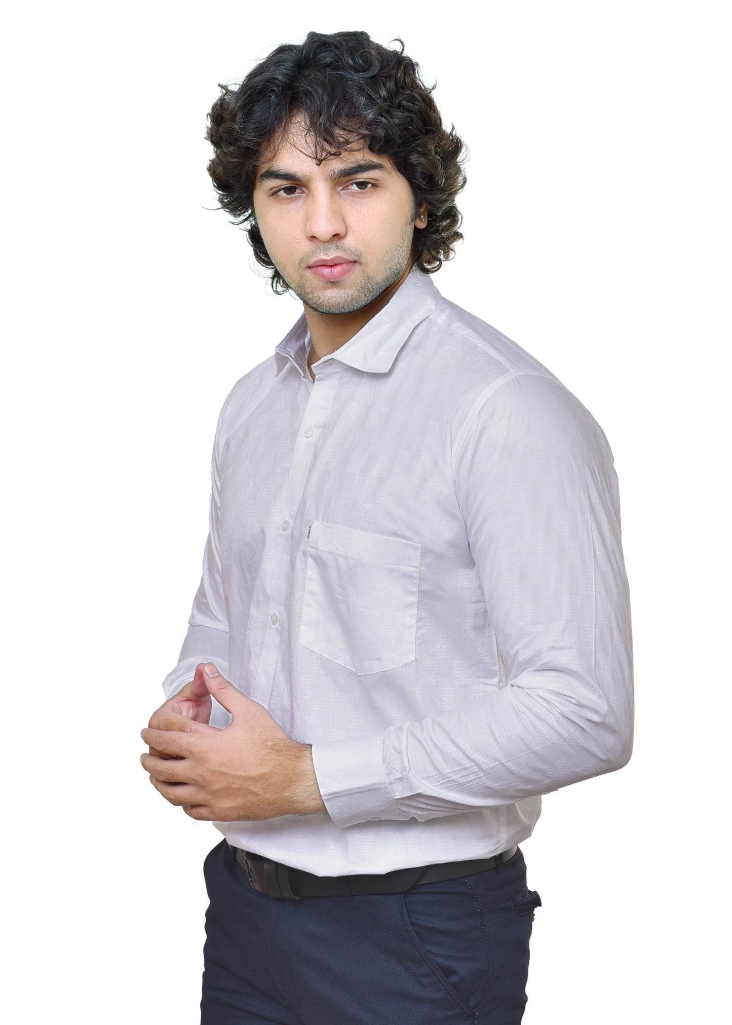 Premium White Dobby Shirt 3 - Men's Textured Formal Wear | CAFE-X India