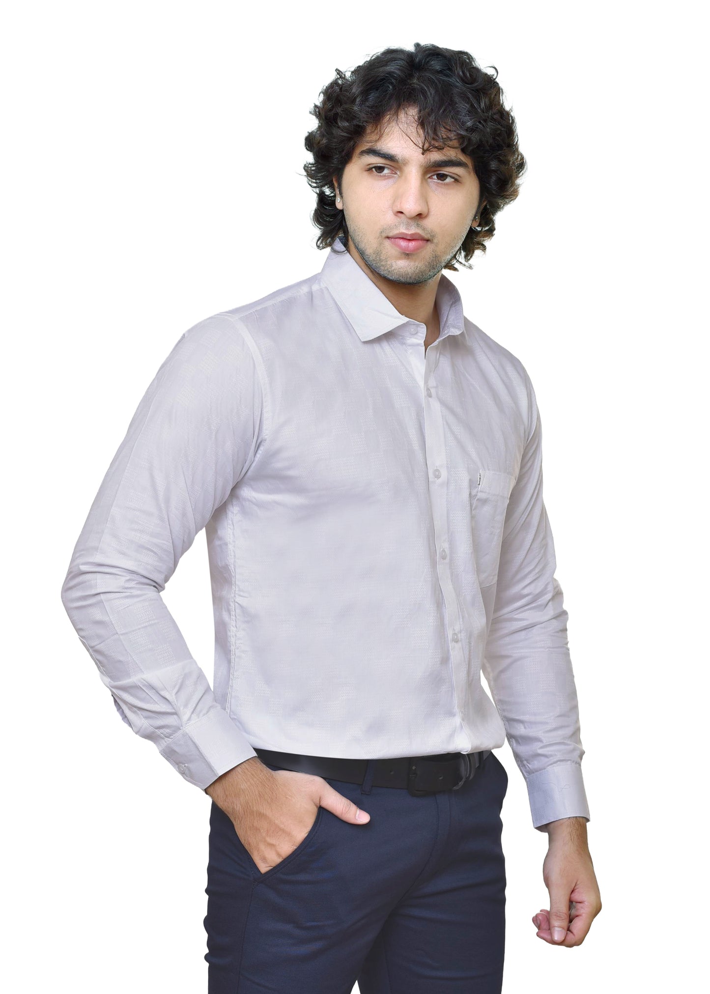 Premium White Dobby Shirt 3 - Men's Textured Formal Wear | CAFE-X India
