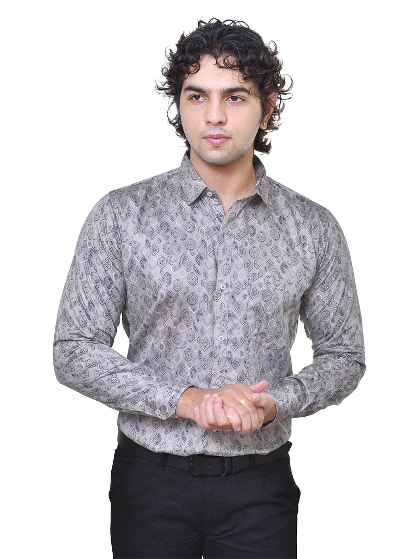 Premium Men's Satin Print Shirt - Luxury Readymade Formal Wear | CAFE-X