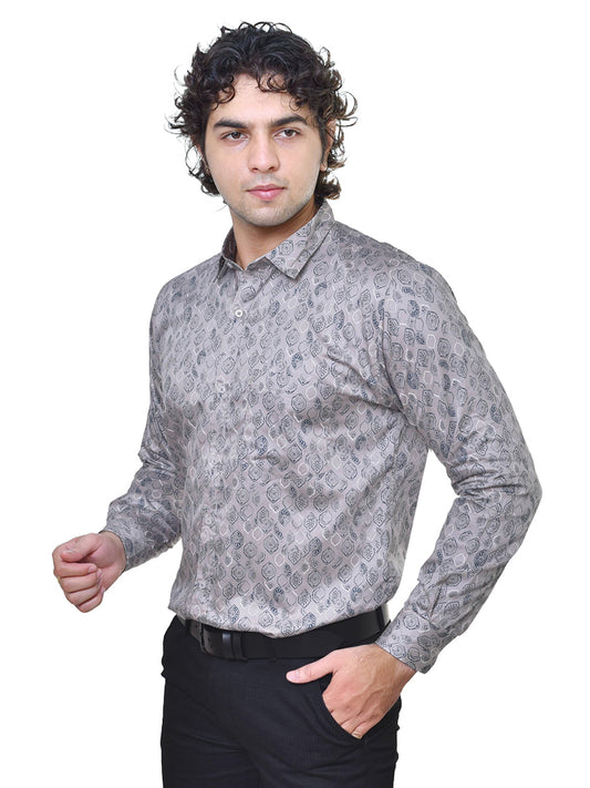 Premium Men's Satin Print Shirt - Luxury Readymade Formal Wear | CAFE-X