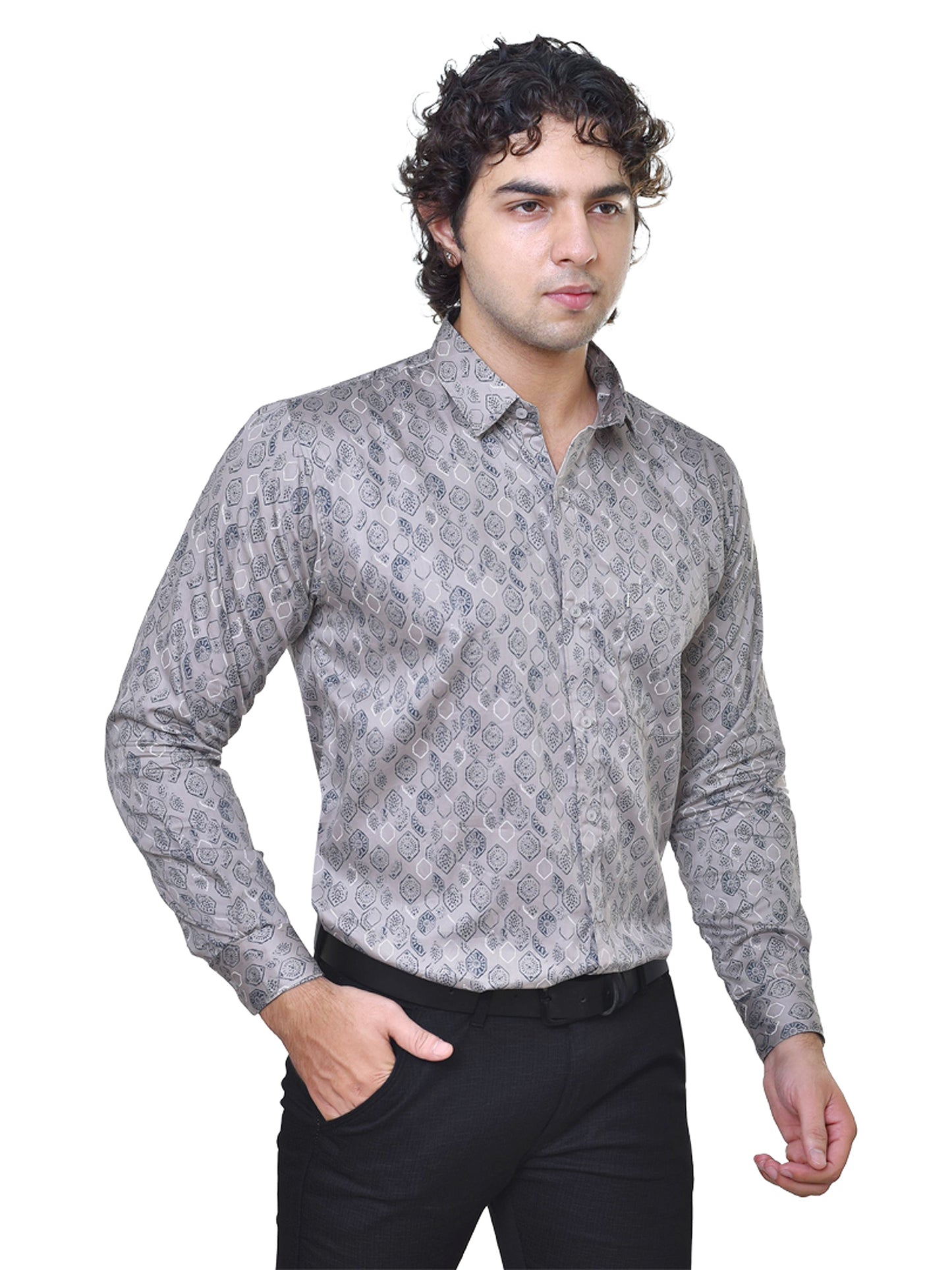Premium Men's Satin Print Shirt - Luxury Readymade Formal Wear | CAFE-X