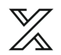 Black geometric 'X' shape on a white background