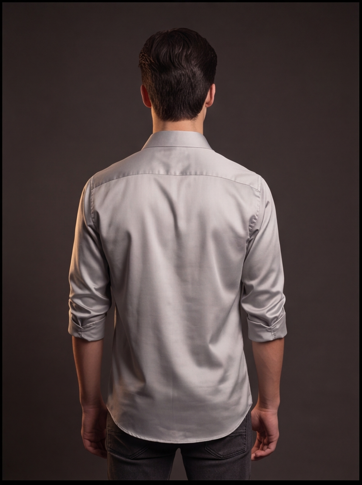 DIO Boys Party Wear Satin Shirt, Silver, back view