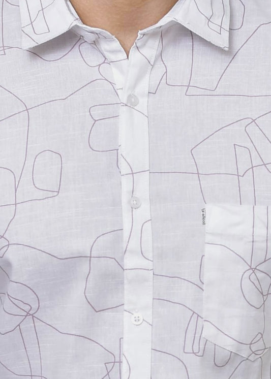 White shirt with abstract black line pattern