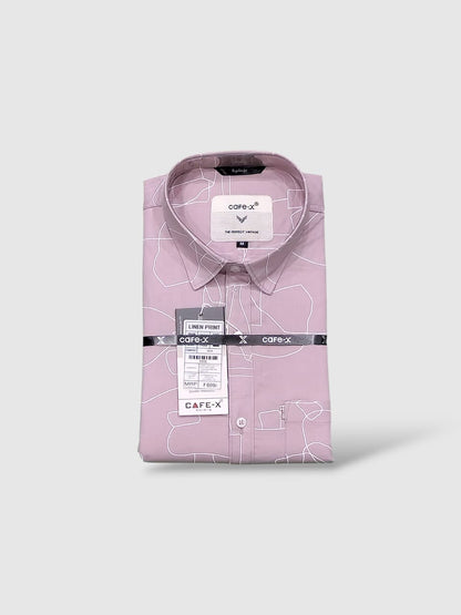 Folded pink shirt with geometric pattern on a white background