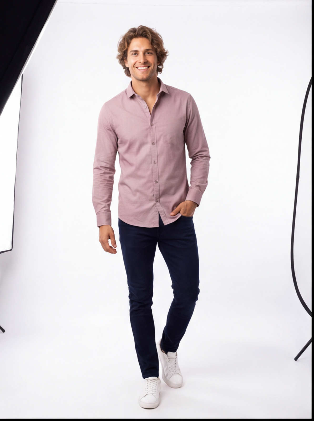Cafe-X men's 100% cotton solid shirt in nine shades, single chest pocket, regular fit - Pink