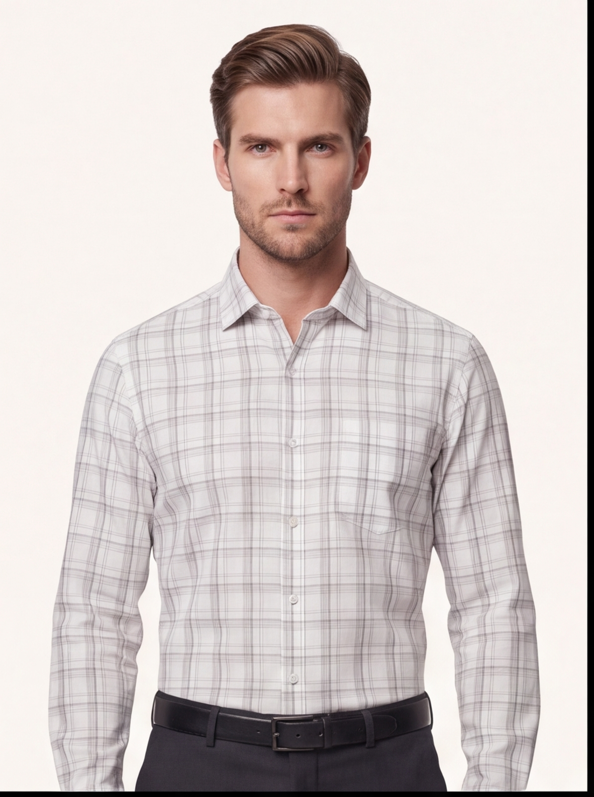 AMSLER SLUB check shirt - white - front