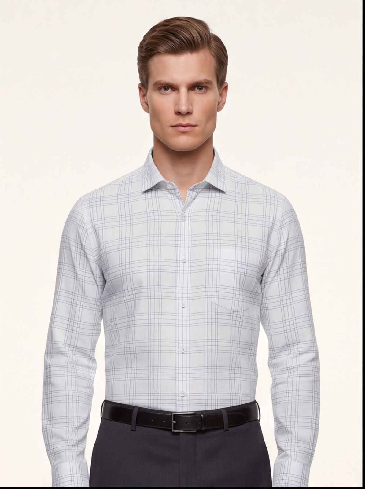 AMSLER SLUB check shirt - sky - front