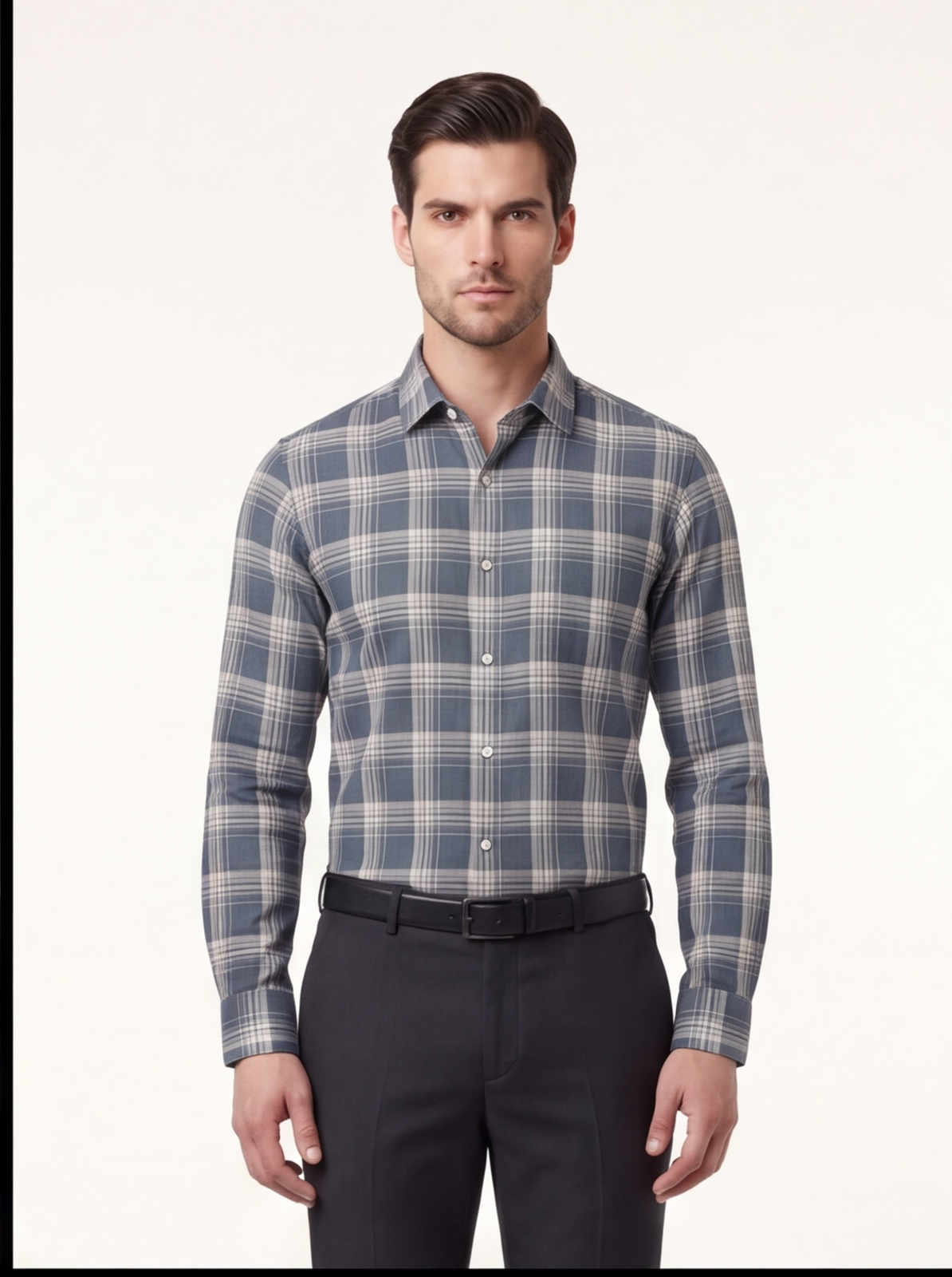 AMSLER SLUB check shirt - blue - front