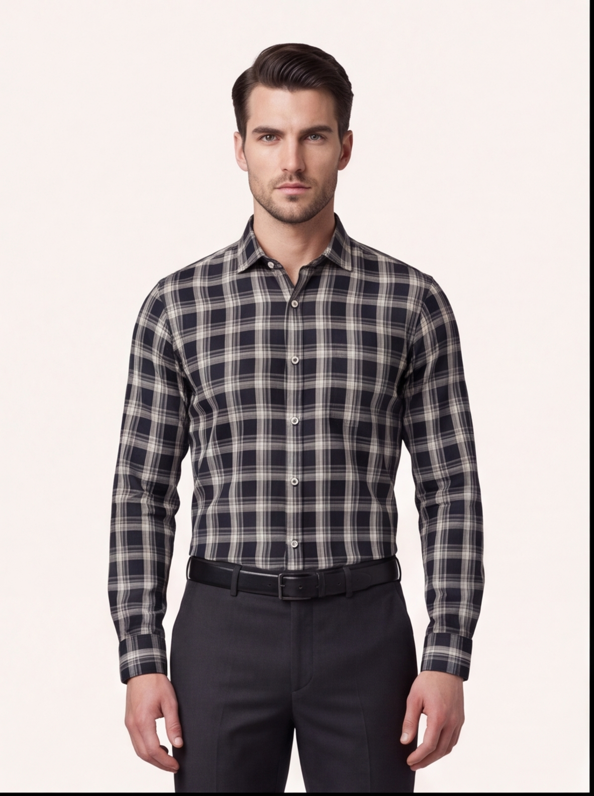 AMSLER SLUB check shirt - navy - front