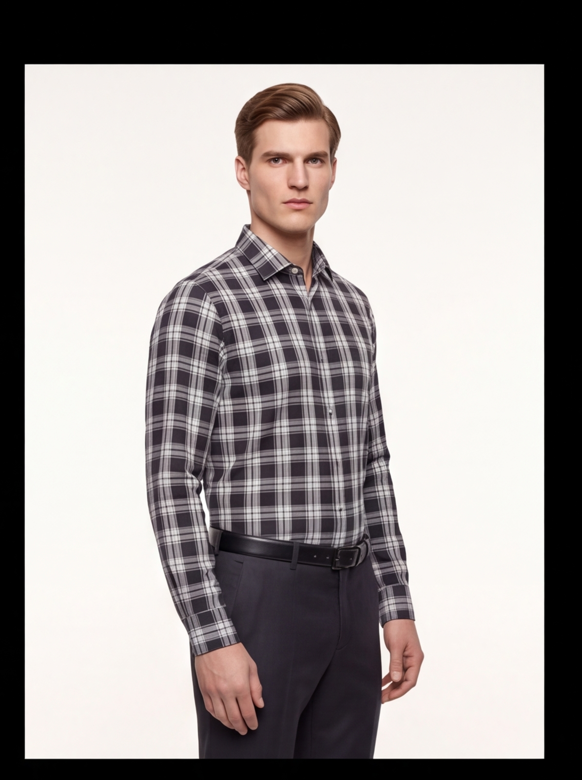 AMSLER SLUB check shirt - navy - front