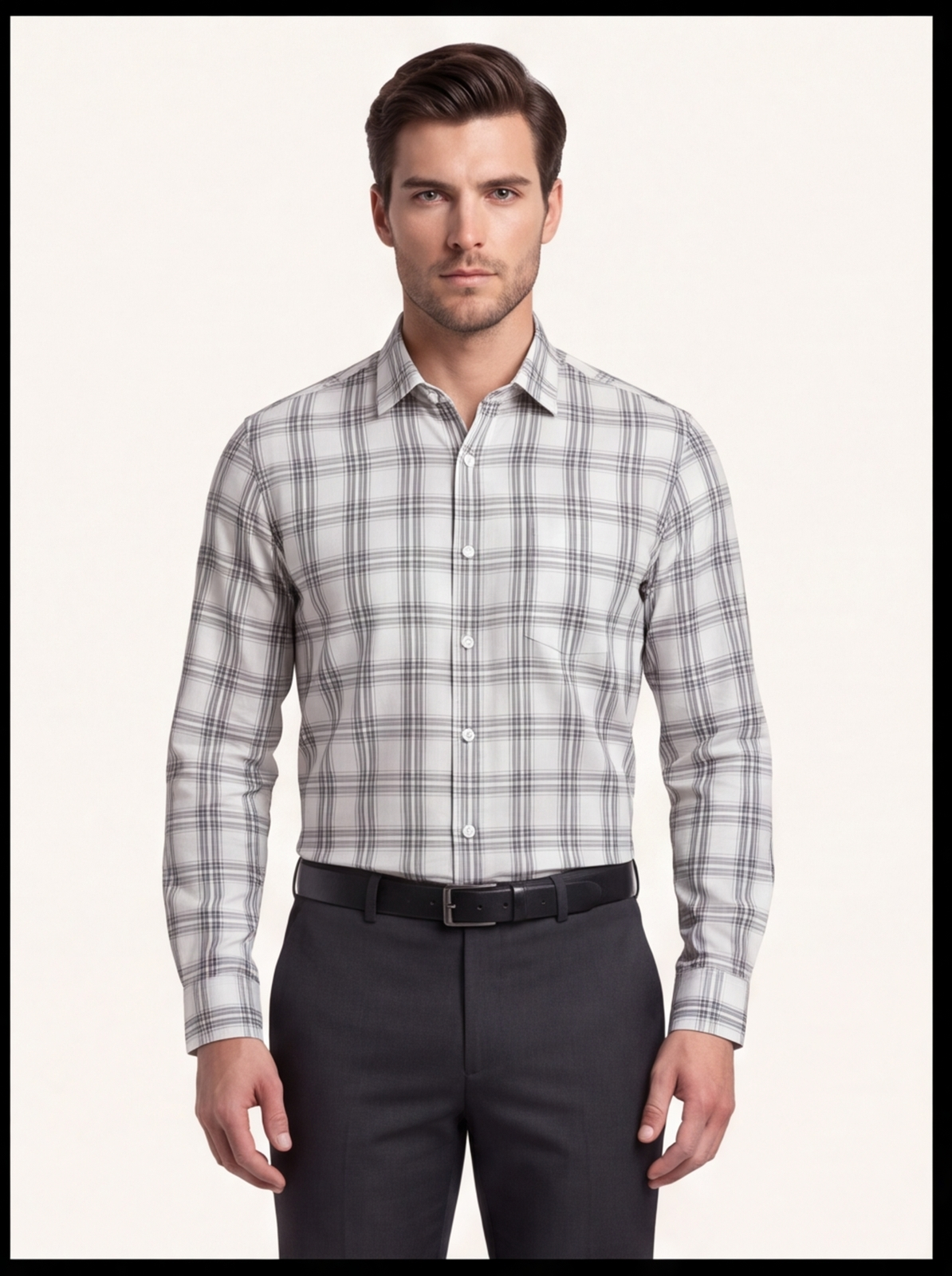AMSLER SLUB check shirt - white - front