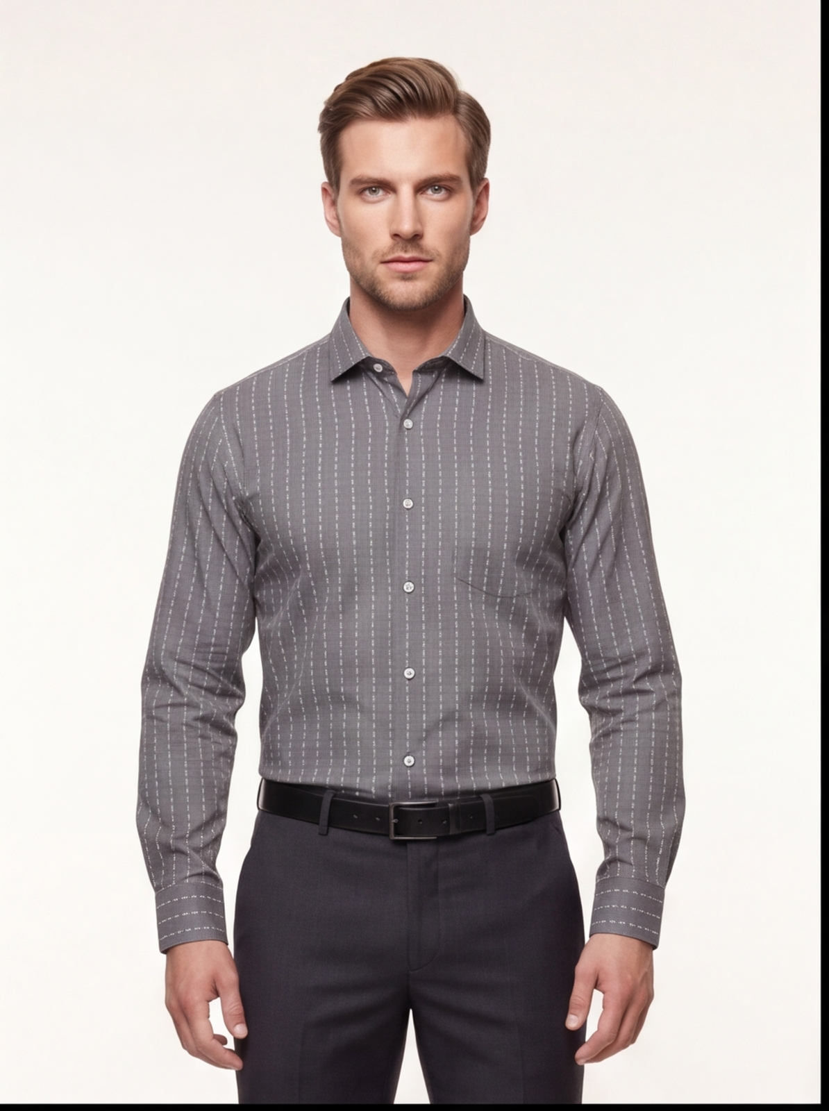 C-LINE striped shirt - grey - front