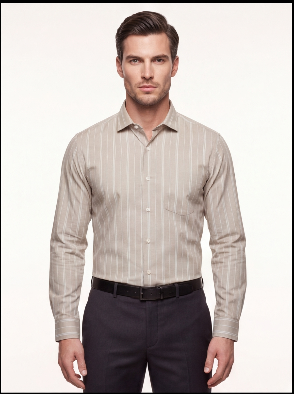 C-LINE striped shirt - green - front