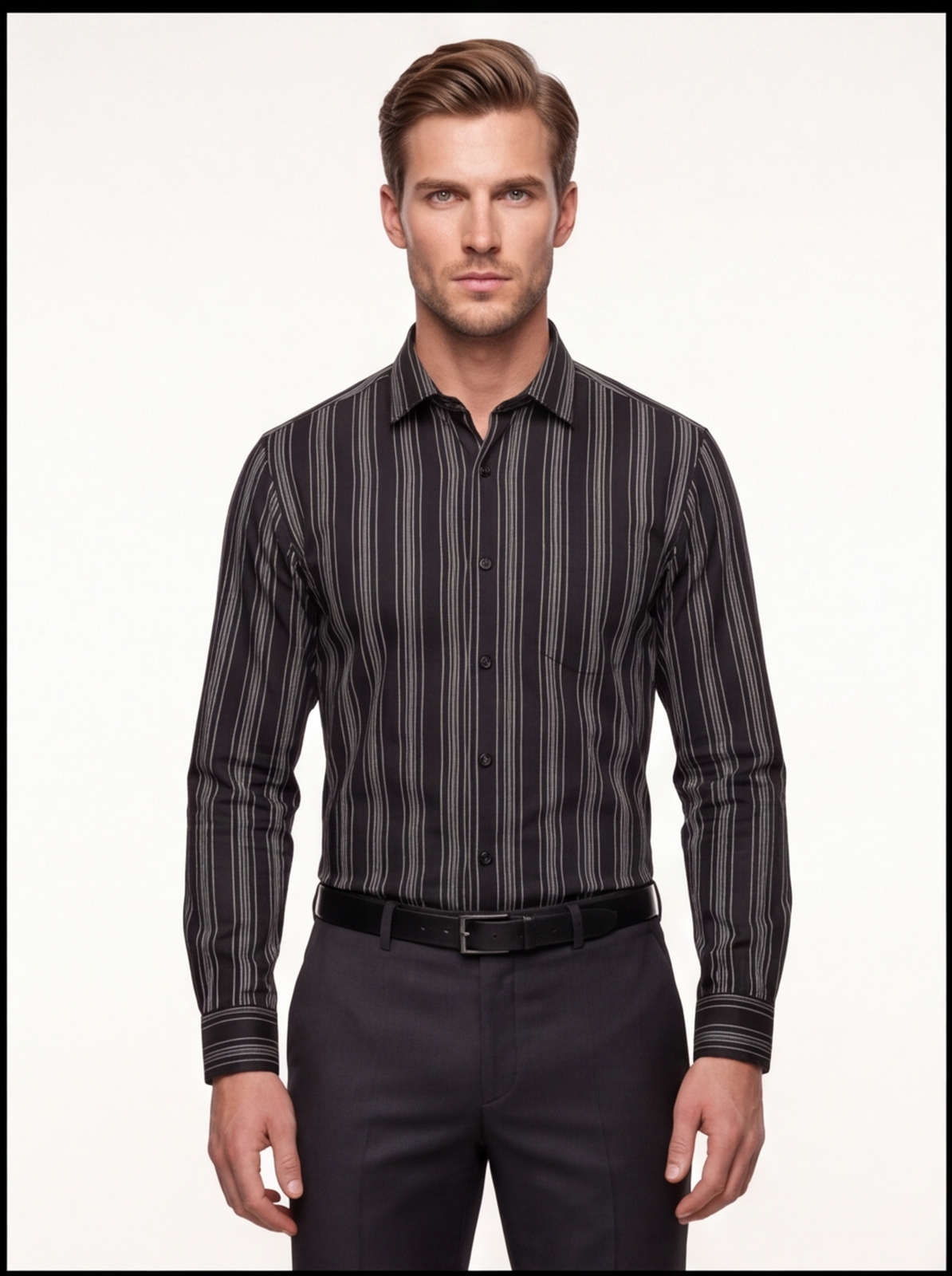 C-LINE striped shirt - black - front