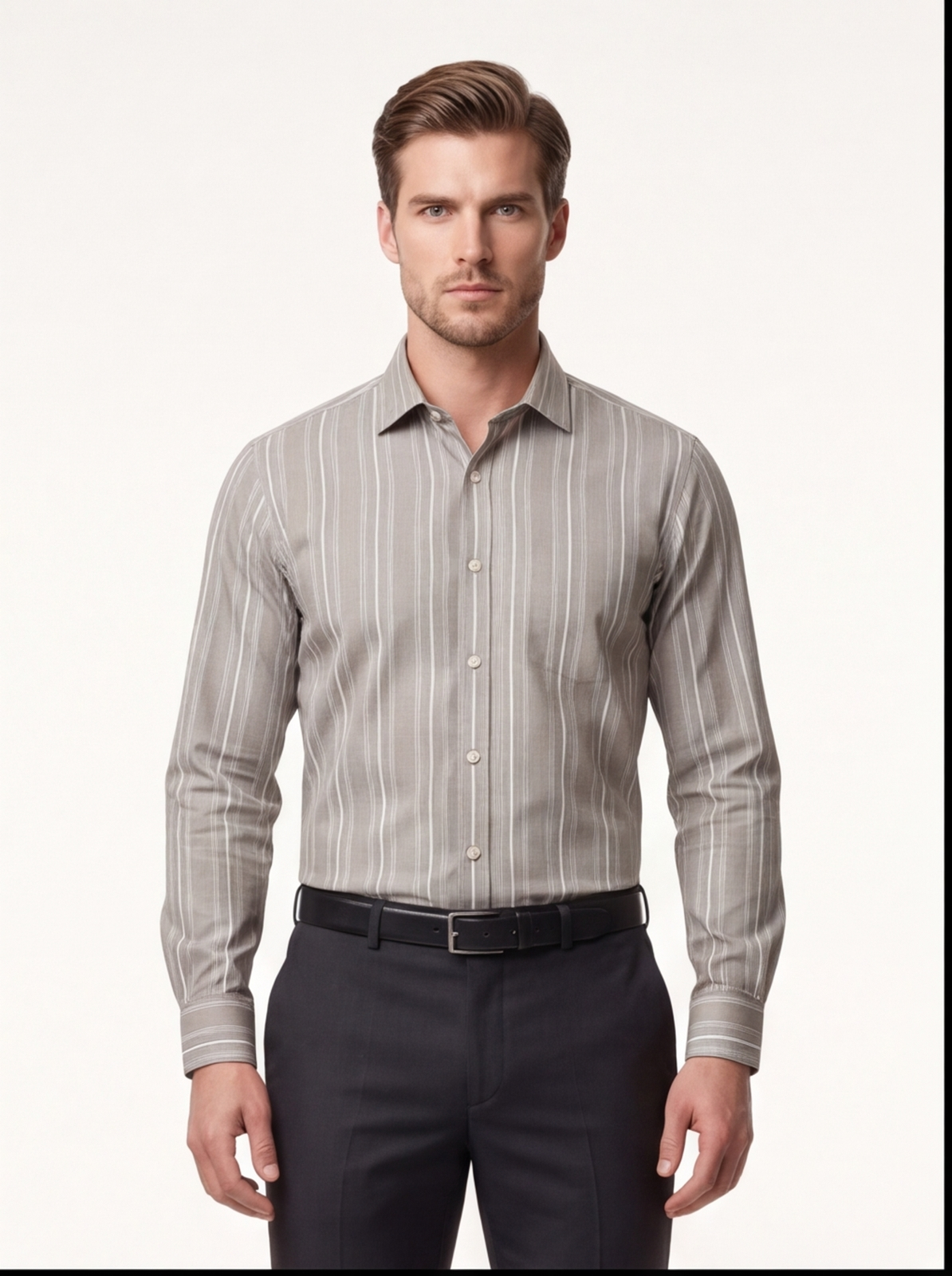 C-LINE striped shirt - green - front