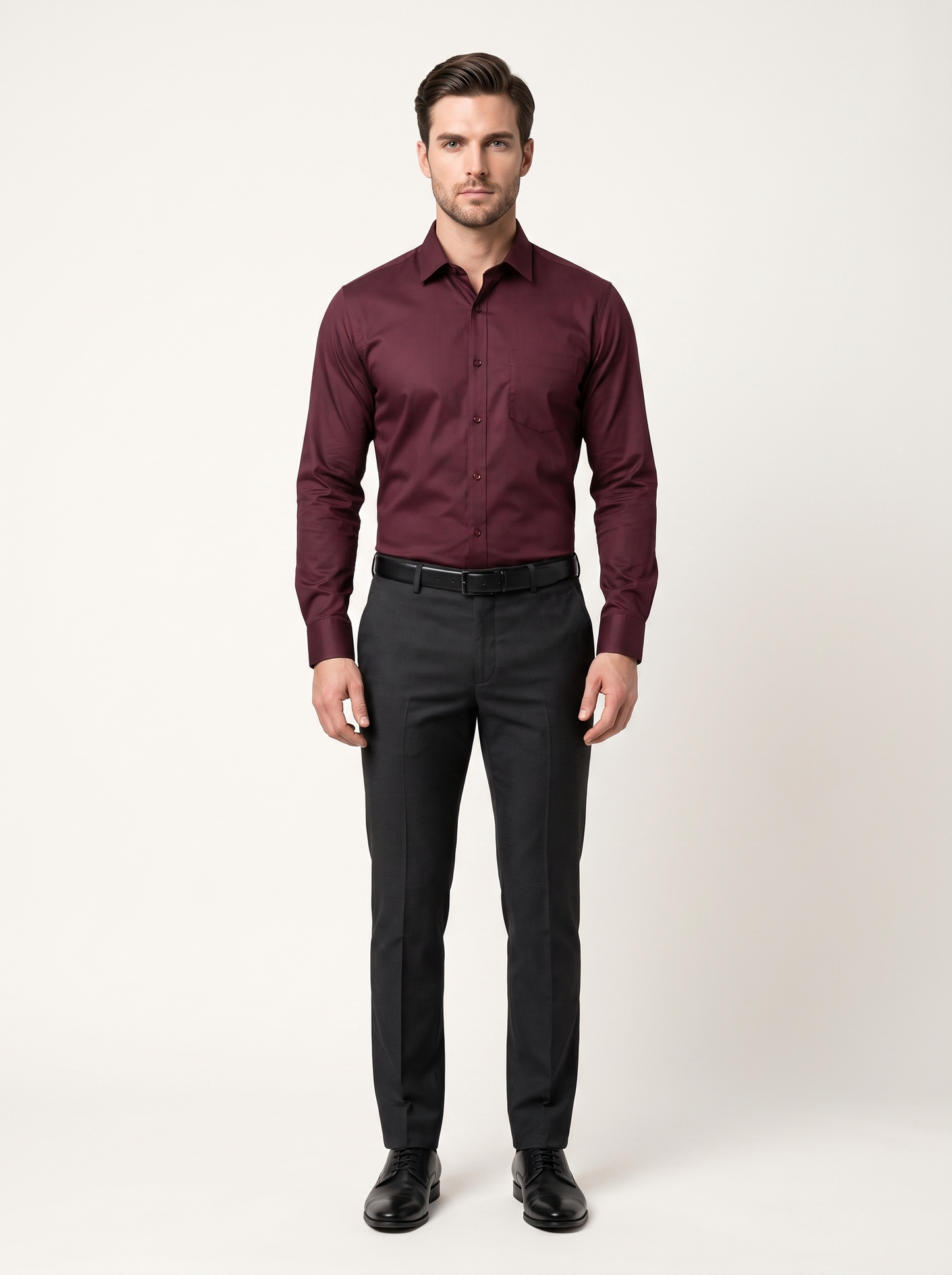 Cafe-X Men's Twill Lycra Stretch Shirt, Maroon, front view