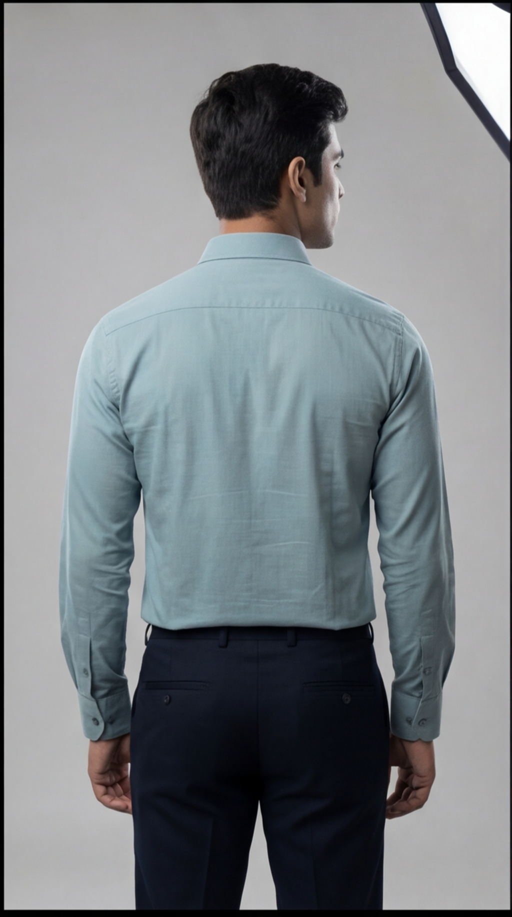 Cafe-X Men's Dobby Lycra Stretch Shirt, Sea Green, back view