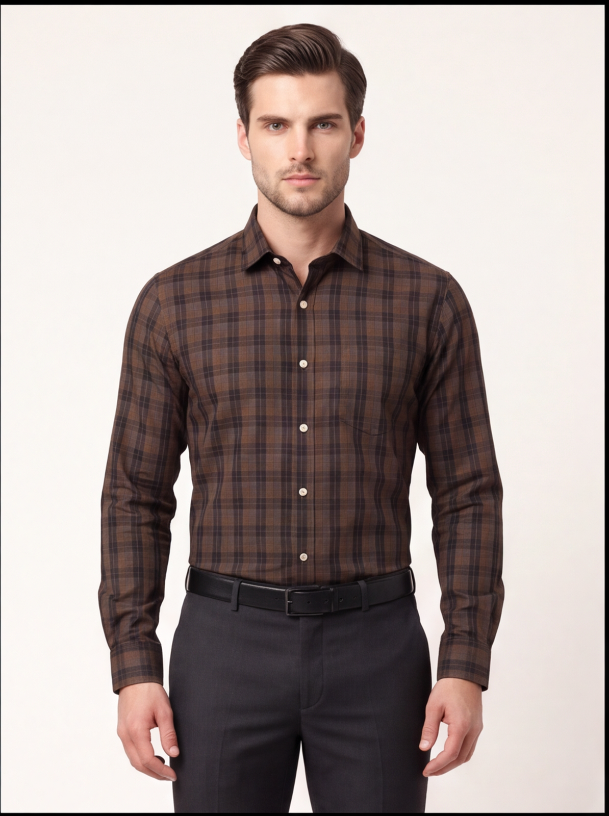 Cafe-X men's 100% cotton checked shirt, Orange and Green check