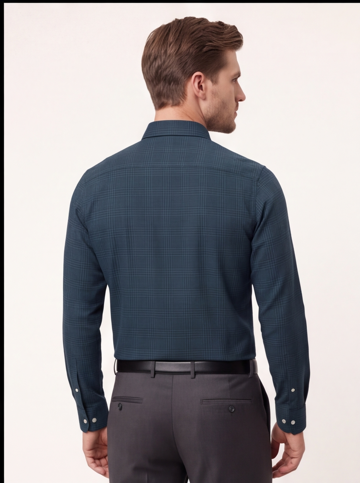 Cafe-X Cotton Checked Shirt, Blue - back