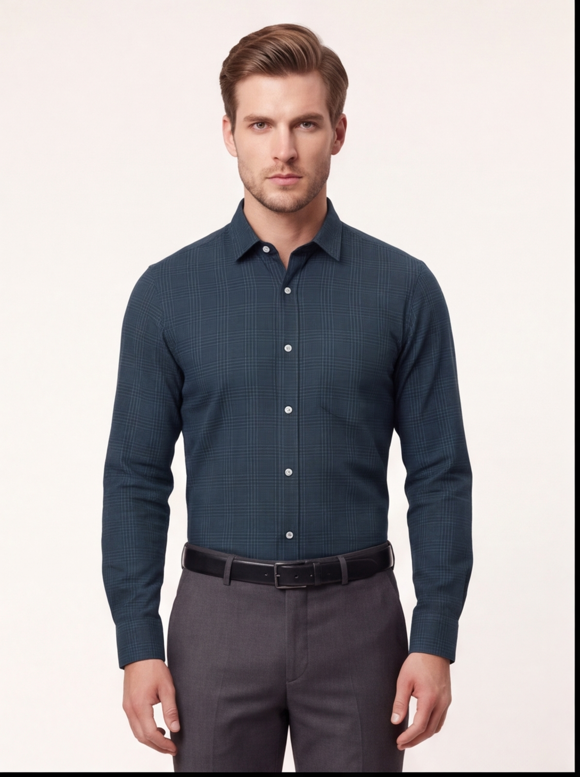 Cafe-X men's 100% cotton checked shirt, Black and Blue check