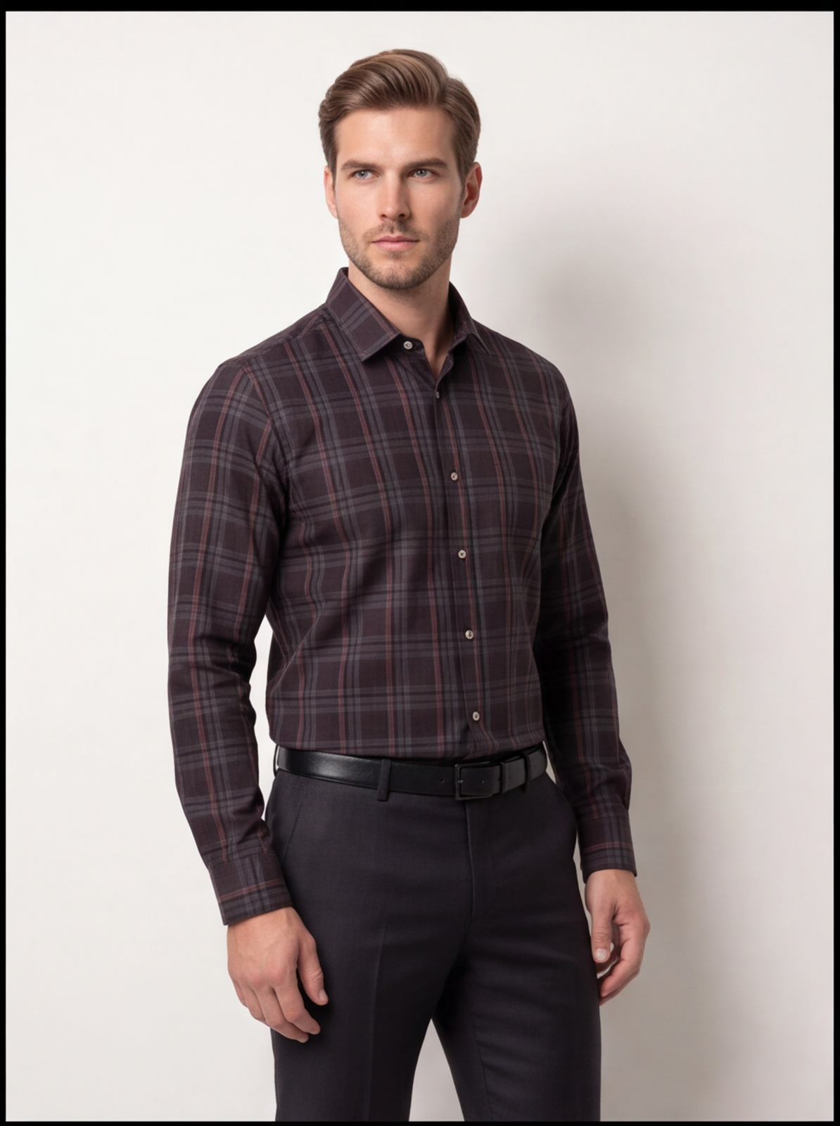 Cafe-X men's 100% cotton checked shirt, Red and Orange check