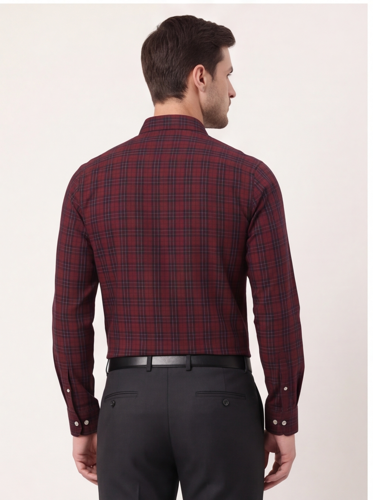Cafe-X Cotton Checked Shirt, Maroon - back