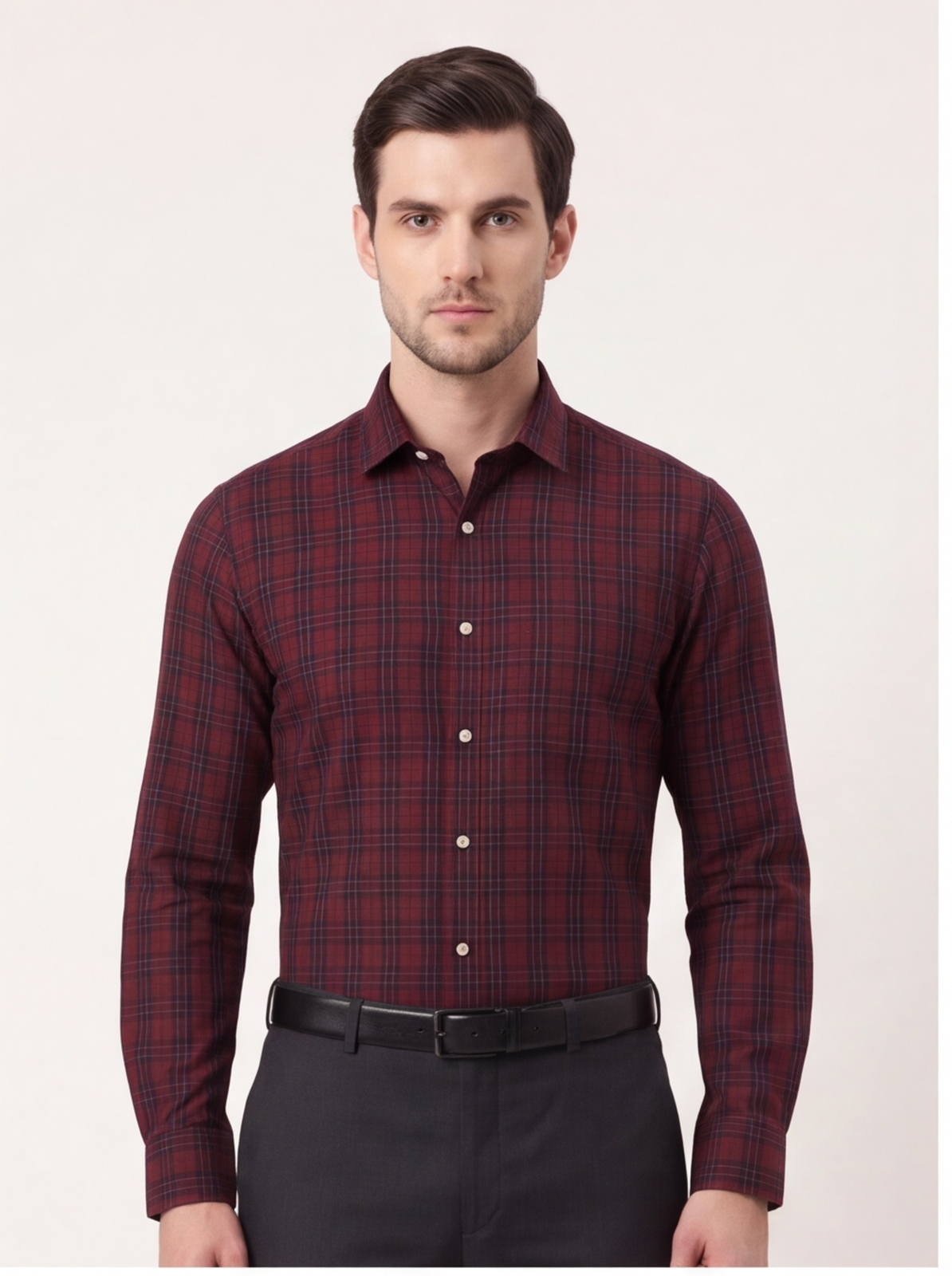 Cafe-X men's 100% cotton checked shirt, Maroon and Green check