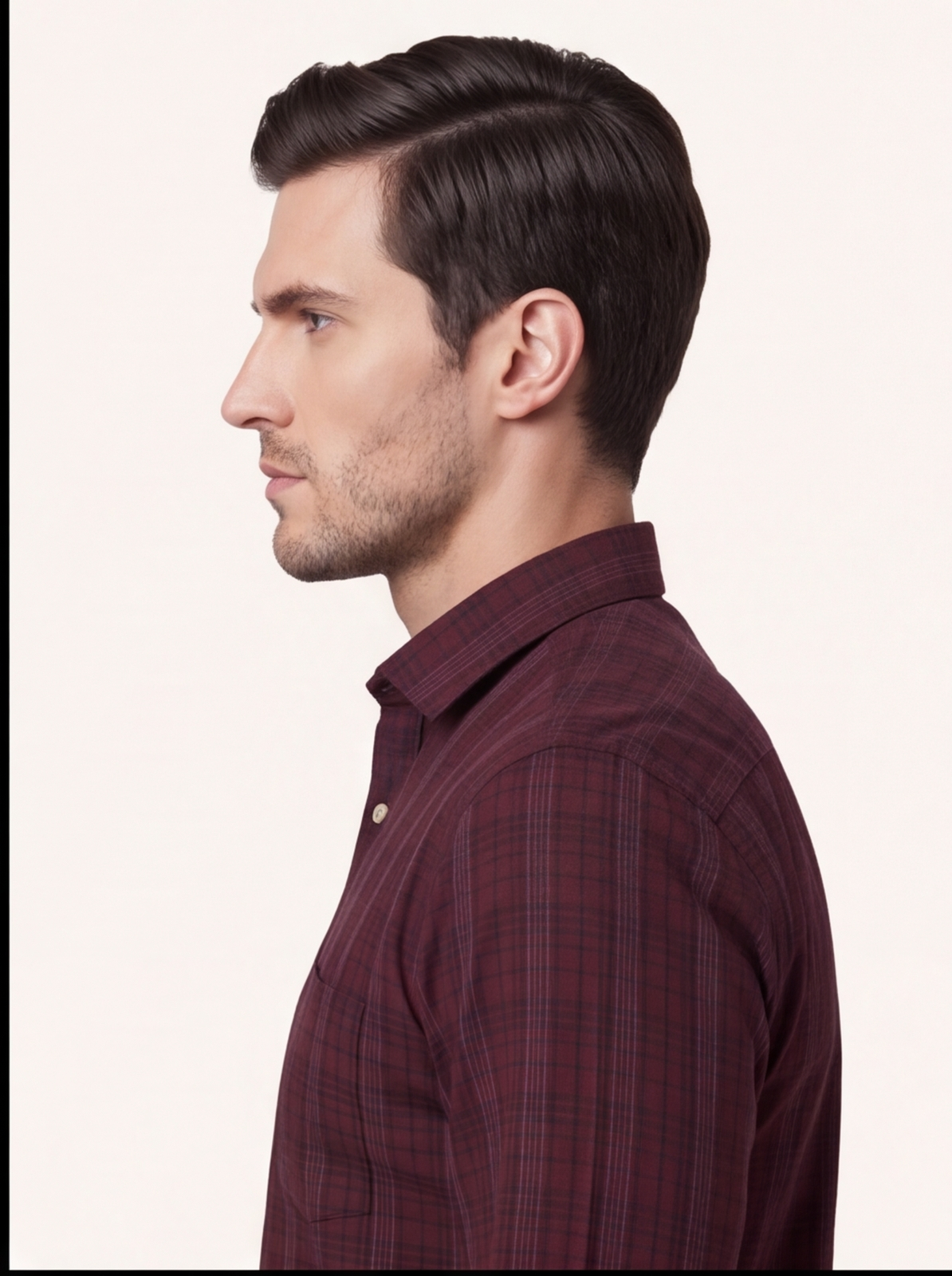 Cafe-X Cotton Checked Shirt, Maroon - back